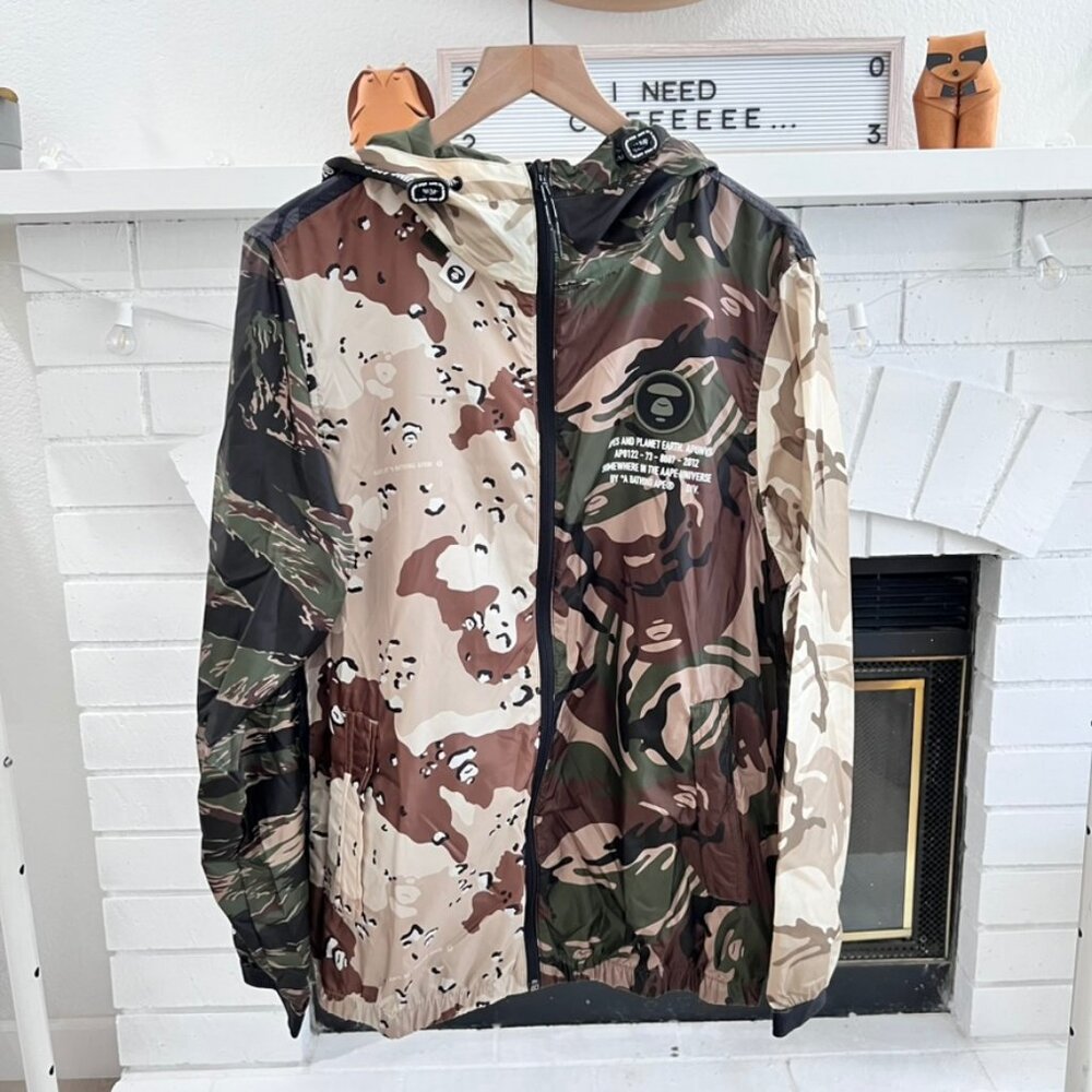 Bape A bathing Ape AAPE MIX CAMO PANEL Hooded Windbreaker JACKET